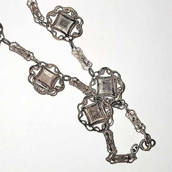 ANTIQUE ART NOUVEAU CORAL COLORED MARBLED GLASS & FILIGREE CHOKER NECKLACE - Picture 5 of 11